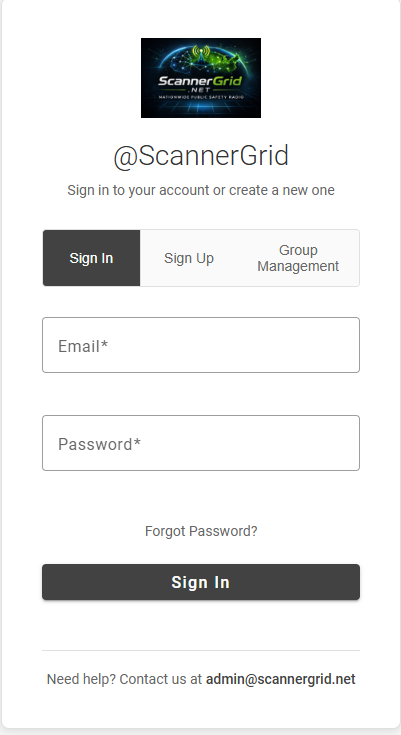 Sign in to ScannerGrid